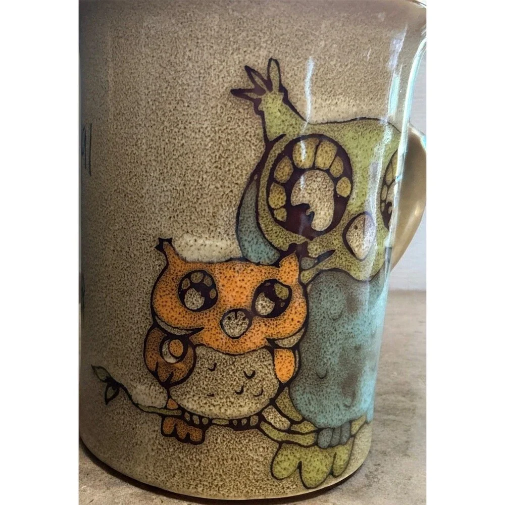Vintage Coffee Mug Ceramic Cup Whimsical Colorful Owl BuddyBirds 16 oz Tea Cocoa